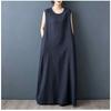 DIMANAF 2026 New Women Plus Size Summer Vintage Lady Long Dress Sleeveless Vest Loose Oversize Maxi Sundress Solid Cotton Linen