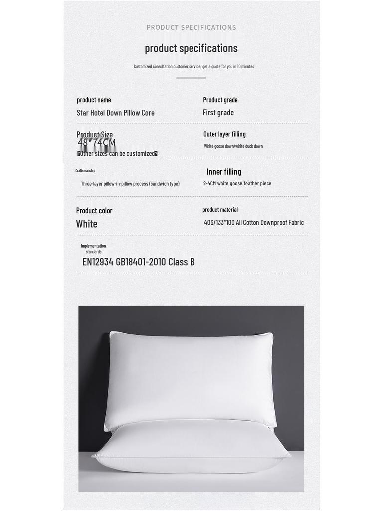 Luxury 95% White Goose Down Neck Support Pillow