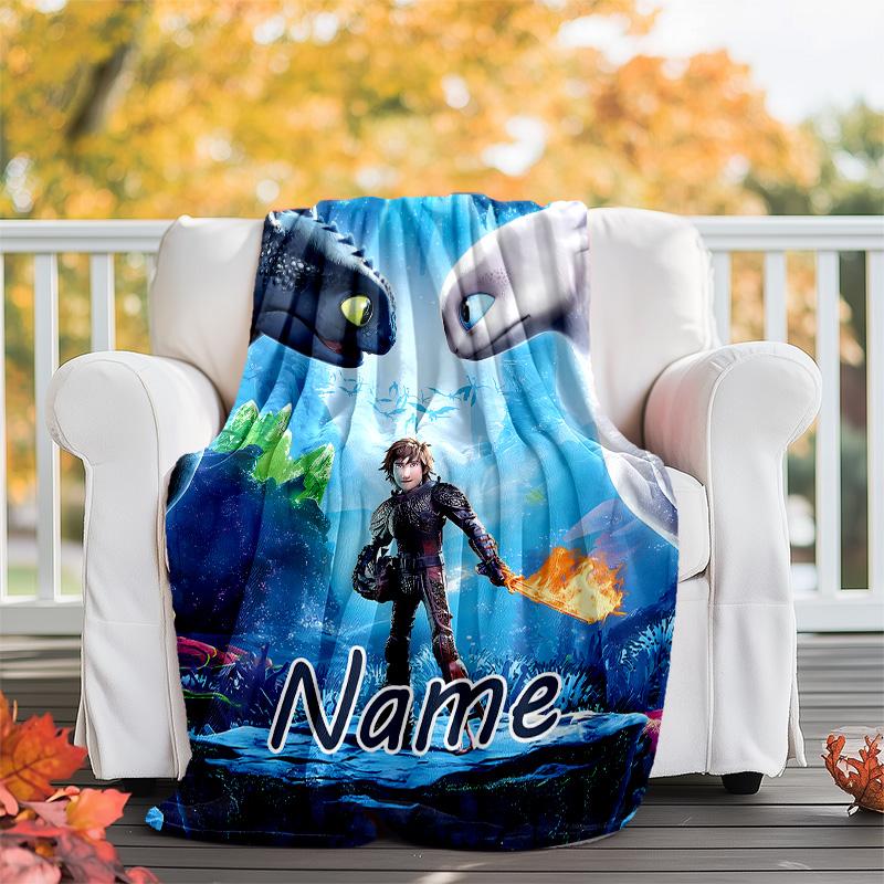 Customizable Toothless Throw Blanket – Personalized Name, All-Season Cozy Snug Blanket, Machine Washable, Personalized Blanket