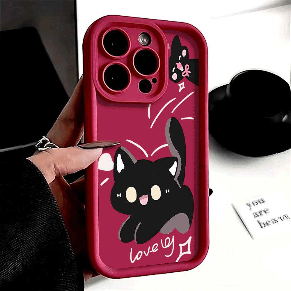 Cartoon Black Cat UV Print Phone Case For Xiaomi Redmi Note 14 13 12 11 10 9 8 7 Pro/Plus 4G 5G Shockproof Anti-Scratch Cover