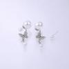 Silver Needle Vintage Rhinestone Butterfly Pearl Tassel Earrings for Women - Elegant and Versatile Fashion Studs