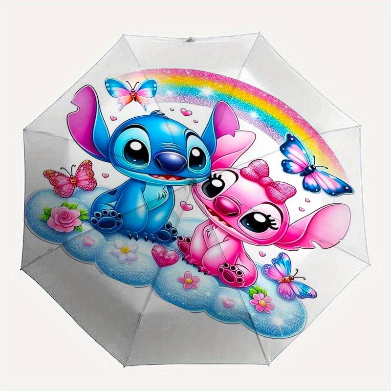 Stitch,Angel,Rainbow Fashion Umbrella, Automatic Opening and Closing Cartoon Design, Iron Ribs and Handle, 8 Ribs, Suitable for All Occasion
