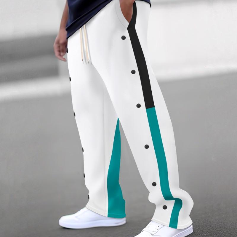 Men's Funky Pants Casual Colour Block Button Trousers Sweatpants Men's Straight Legs