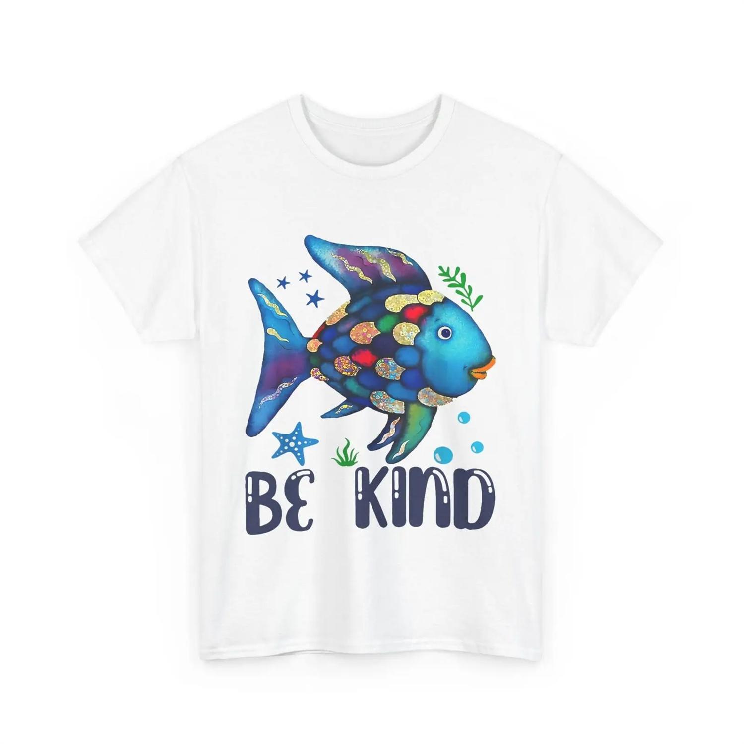Be Kind Fish Rainbow T Shirt Books Reading Fans Bookish Teacher Cute XXXXXL белый