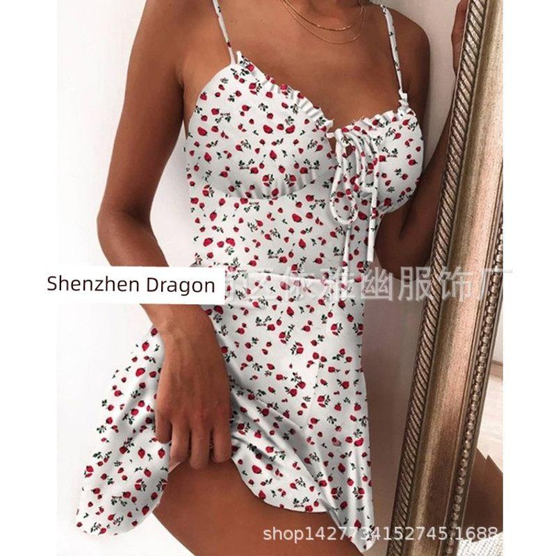 

Платье-слинг с регулируемыми бретелями с принтом клубники 2024 White XXL