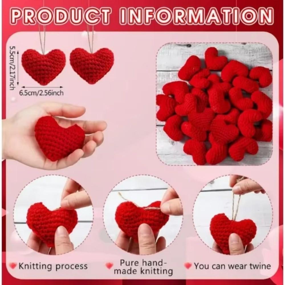 10PCS Handmade Heart Pendant Heart-shaped Knitted Love Ornament Valentine's Day Clothing Accessory Clothing Decoration