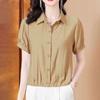 Women's Summer Solid Color Cotton and Linen Top Button Short Sleeved Casual Shirt