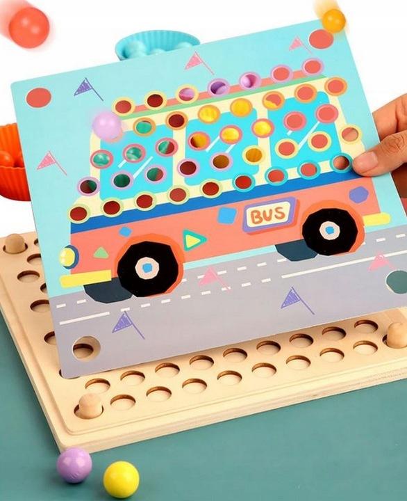 Montessori Drewniana Układanka Kulkami Montessori