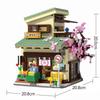 Cada Japanese Sushi HouseBricks Shop LED Japanese Steamed Bun House Building Blocks Summer Cafe Cada Toy Street View Series Set