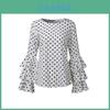 Fashion Women Bell Sleeve Loose Polka Dot Blouse Casual Ladies Shirt Tops With Elegant Flare Sleeves