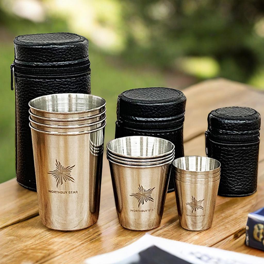 Outdoor Practical Travel Stainless Steel Cups With Case Portable Camping Mugs Whisky Wine Glasses Drinking Tea Mug