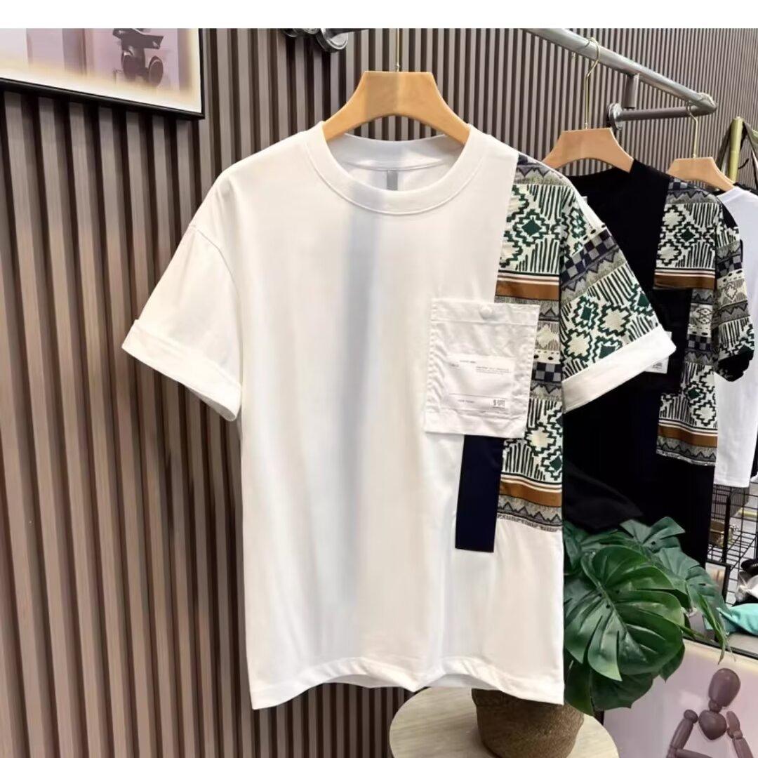 Мужской летний пуловер с круглым вырезом, модная и элегантная повседневная футболка с принтом и карманами, универсальные топы с короткими рукавами S белый