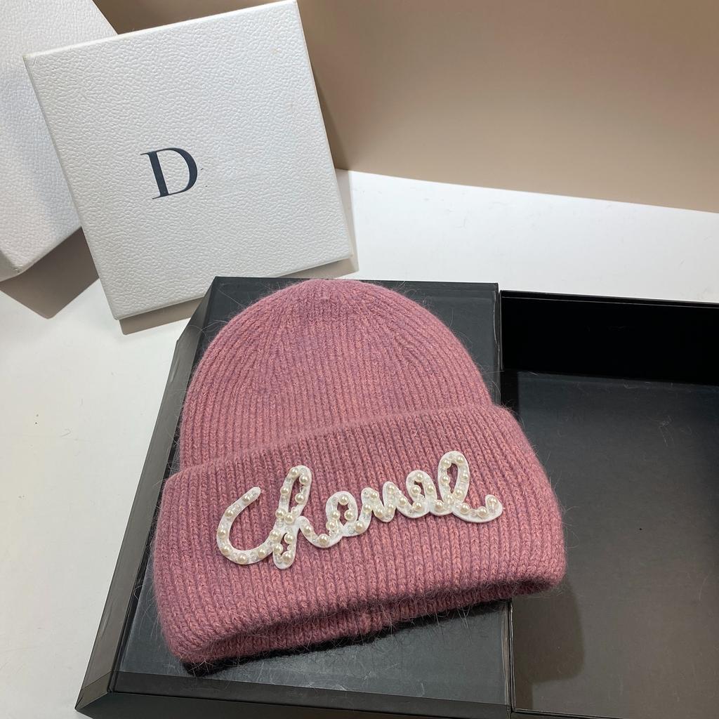 Pearl Hat Rabbit Hair Warm Knit Hat Women's Fashionable Winter Cold Hat Increase And Lengthen Double Folded Edges Hat