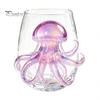 Novedad Vaso de Agua y Jugo con Base de Pulpo, Copa de Vino sin Tallo, Impresión 3D de Animal Marino, Cristalería con Temática Oceánica para Bar, Cristal de Borosilicato, para Cócteles