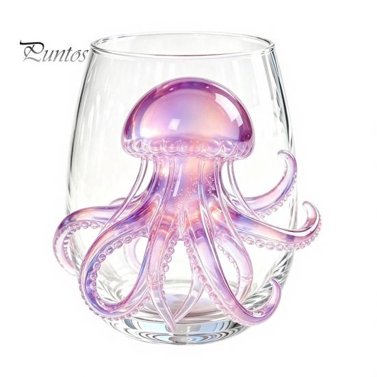 Novedad Vaso de Agua y Jugo con Base de Pulpo, Copa de Vino sin Tallo, Impresión 3D de Animal Marino, Cristalería con Temática Oceánica para Bar, Cristal de Borosilicato, para Cócteles