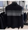 Winter Men's Plus Velvet Striped Round Neck Knit Sweater: Thick, Casual, Fashionable Trend.