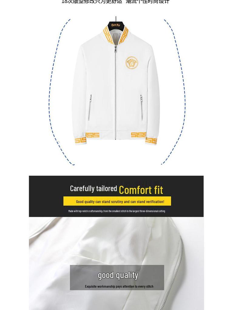 Trendy Men's Embroidered Fashion Jacket - Light Luxury Spring/Autumn Baseball Jacket for Middle-Aged and Young Men
