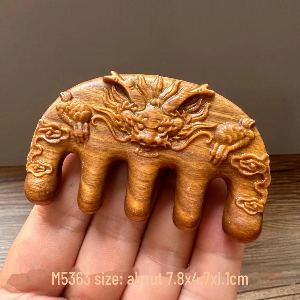 Green Sandalwood Carved Portable Scalp Massage Comb for Women