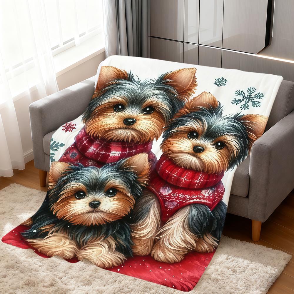 Christmas Holiday Cute dog Yorkshire Terrier soft warm plush blanket dorm sofa living room pet hogar bedroom gift home Flannel