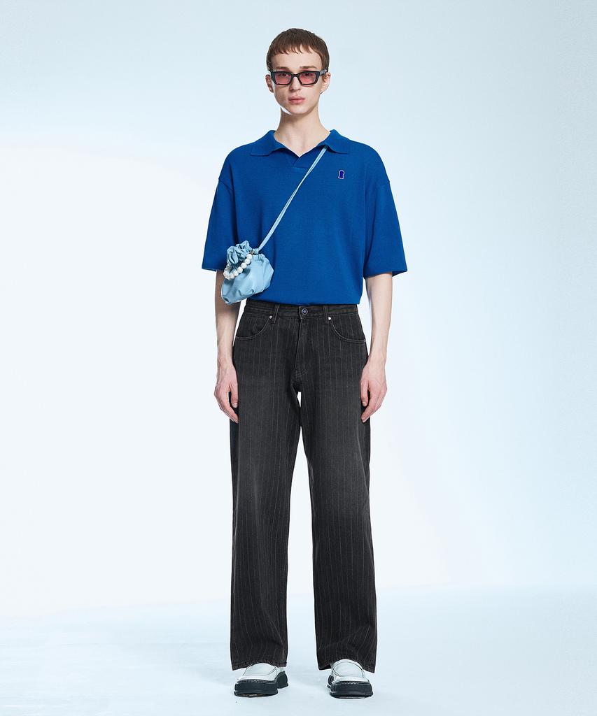 Sekeonmonollogeu Keyhole Collar Short Sleeve Summer Knit Cobalt Blue Sekt005Coblue