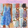Summer Beach Dress V Neck Sleeveless With Tropical Print For Women