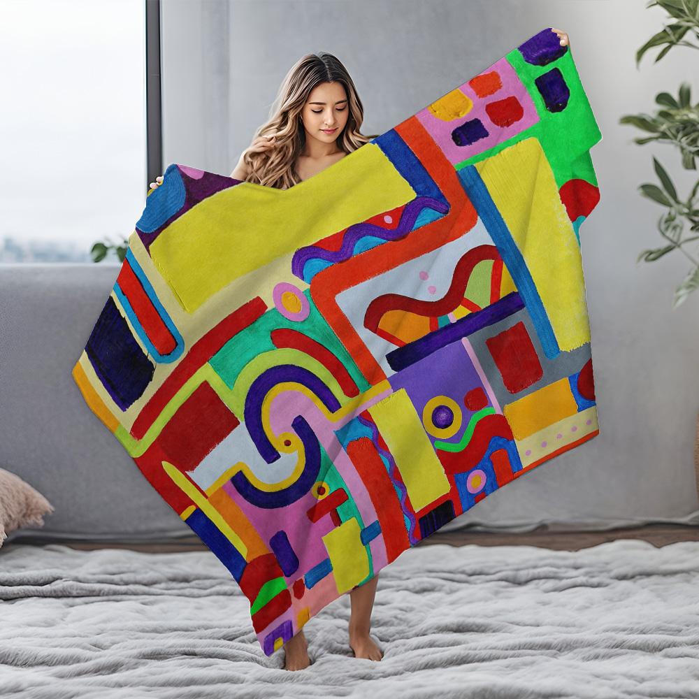 Colorful Abstract Geometric Sofa Throw Blanket Bedspread Decorative Cushion Cover for Home Living Room Bedroom