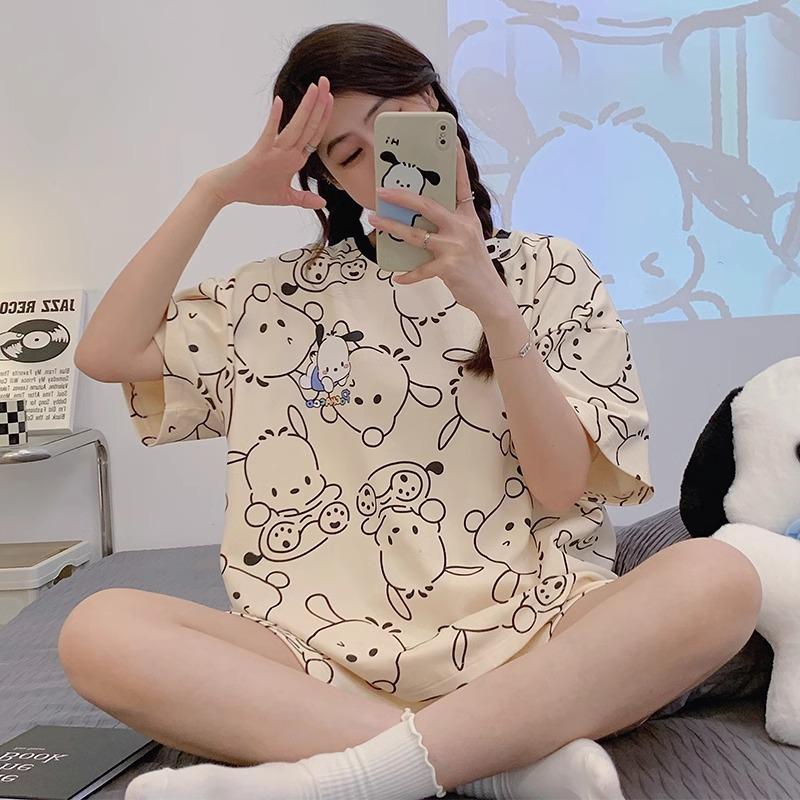 Factory Women's Pajamas Summer Cotton Short-sleeved Shorts Set New Year's Simple Casual Thin Loungewear