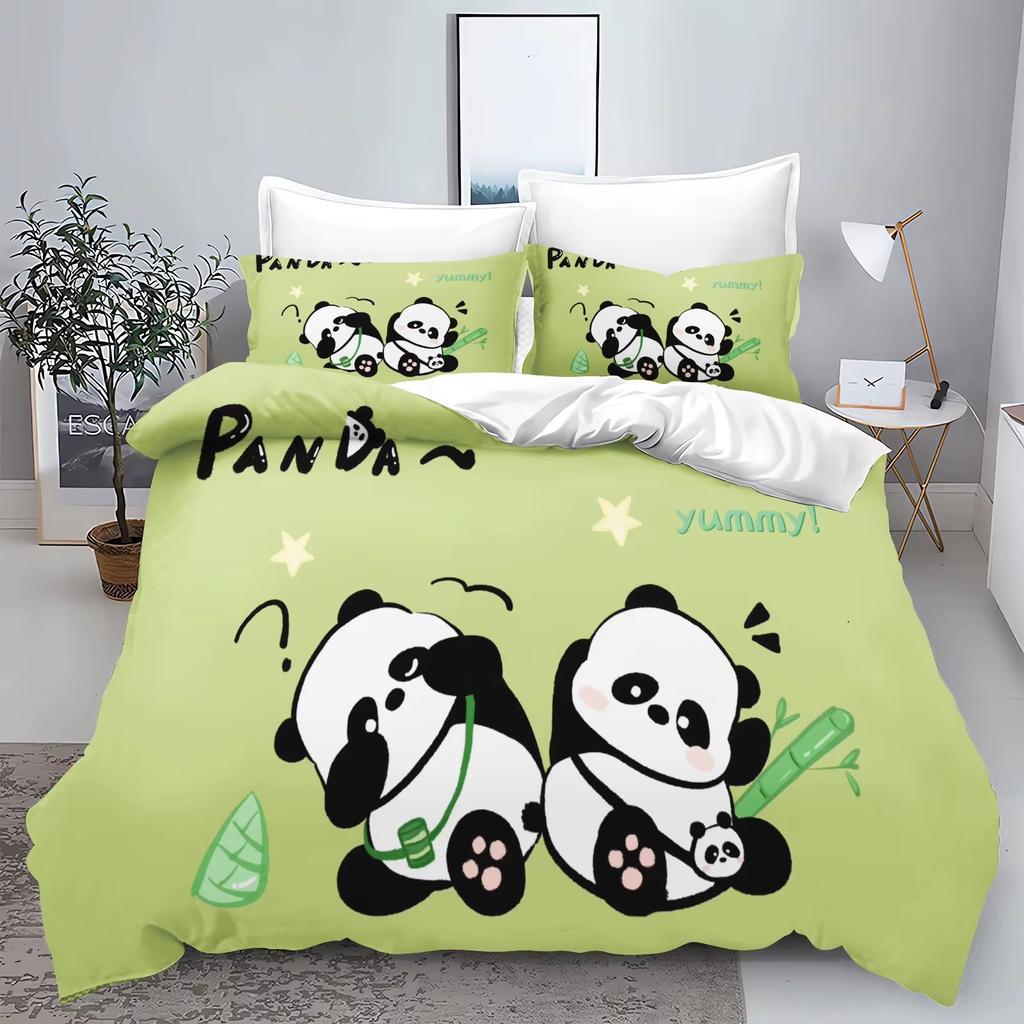 Cute Cartoon Panda 3D Printed Bedding Set Children'S Duvet Cover Pillow Case Set Anime  Polyester Home Decoration