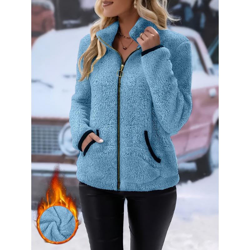 Women's Autumn Winter New Casual Double-Sided Fleece Zip Up Cardigan Plush Sweatshirt Jacket Reversible Fuzzy Hoodie Coat
