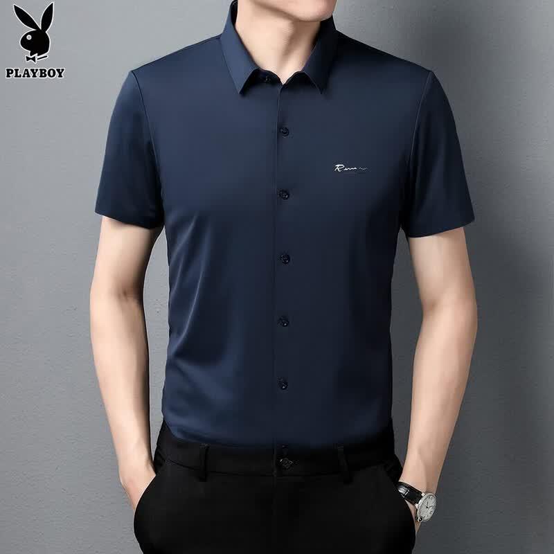PLAYBOY Men s Seamless Ice Silk Short Sleeve Shirt 110