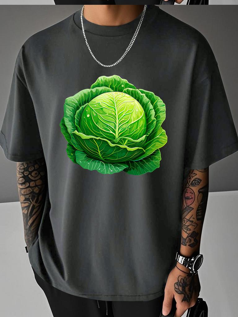 Unisex Summer Oversized T Shirt Green Cabbage Vegetable Graphic Short Sleeve Loose Tees Streetwear Male Daily Casual Fashion Tops