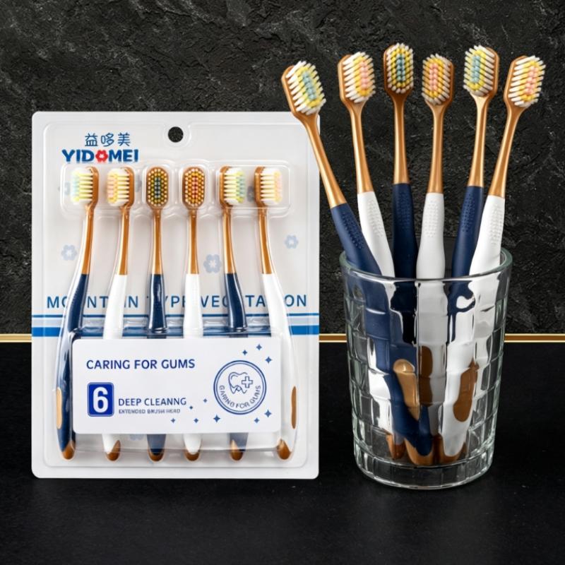 6-Piece Adult Soft Hair Toothbrush Set Wide Head Ergonomic Handle for Household Oral Care