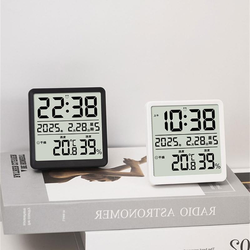 Magnetic Digital Alarm Clock with Date Time Temperature Humidity LCD Display Battery Operated for Modern Home Decors