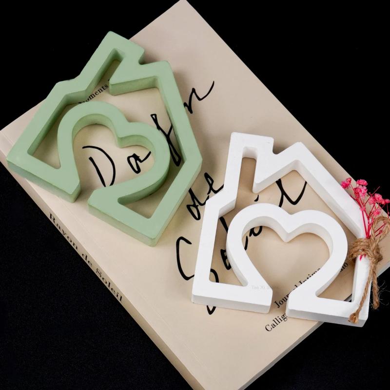 DIY Heart House Candlestick Silicone Mold Houses Ornament Making Mould Plaster Resin Candle Holder Crafts Casting Molds Home