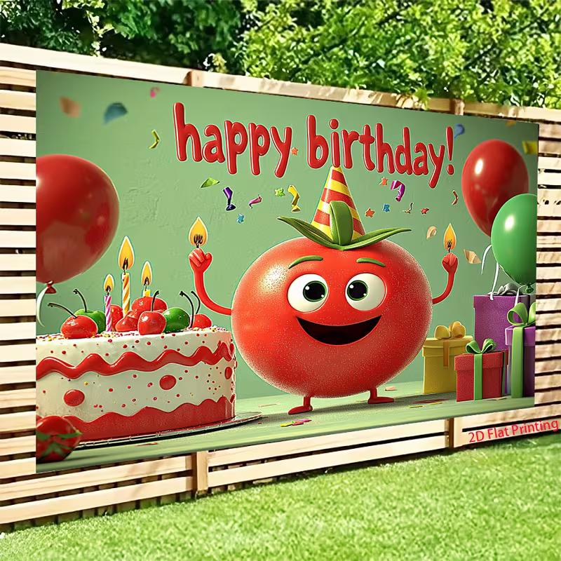 2D Alles Gute zum Geburtstag Tomate Kulisse Kindergeburtstagsparty Fotografie Hintergrund Banner