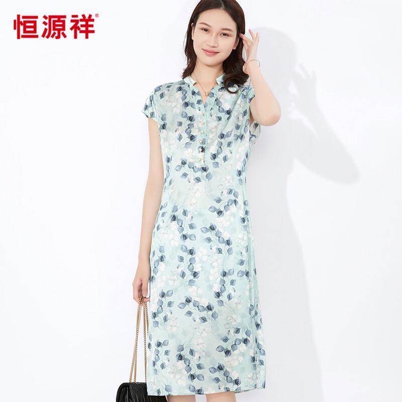 Hengyuanxiang Mulberry Silk Print Short Sleeve Dress XL