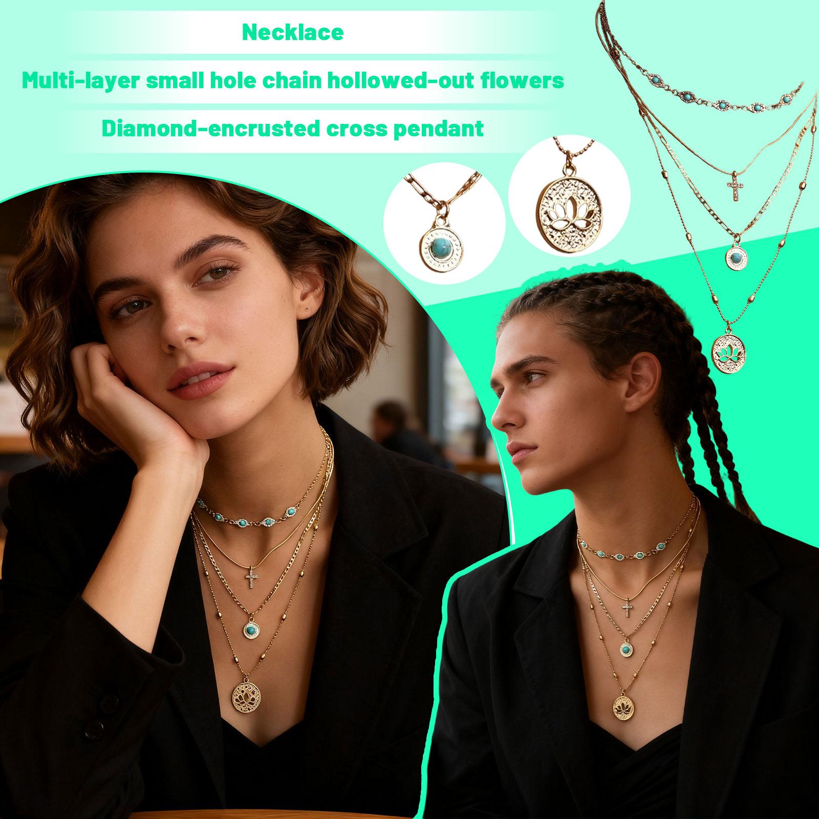 

Multi- Small-hole Chain Hollowed-out Flower Diamond-encrusted Cross Pendant Necklace For Women ONE SIZE