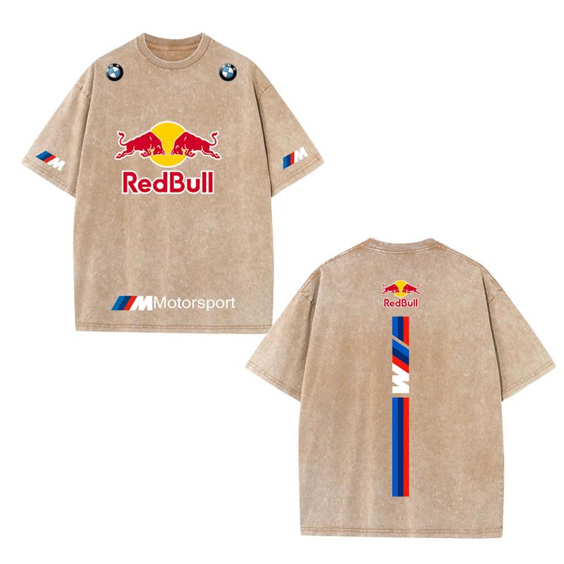 XHBM Estate Tuta da Corsa F1 Red Bull Manica Corta T-shirt Lavaggio Vintage Girocollo