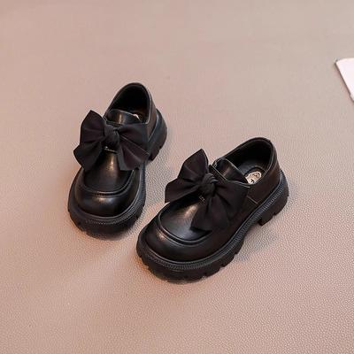 Mädchen und Kinder kleine Lederschuhe 2025 Frühling und Herbst neue Prinzessin Mädchen Einzelne Schuhe schwarz weichsohlige Slipper Schuhe Schleife