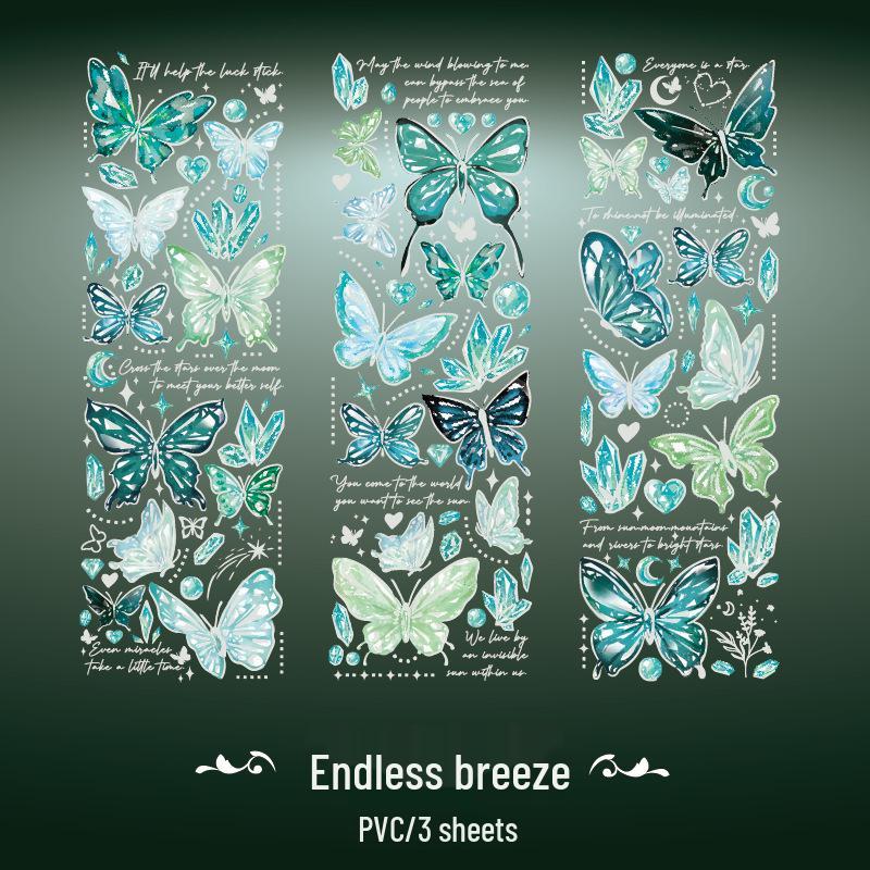 Silver 3D Butterfly and Poetry PVC Stickers - INS Style Vintage Journal Decoration