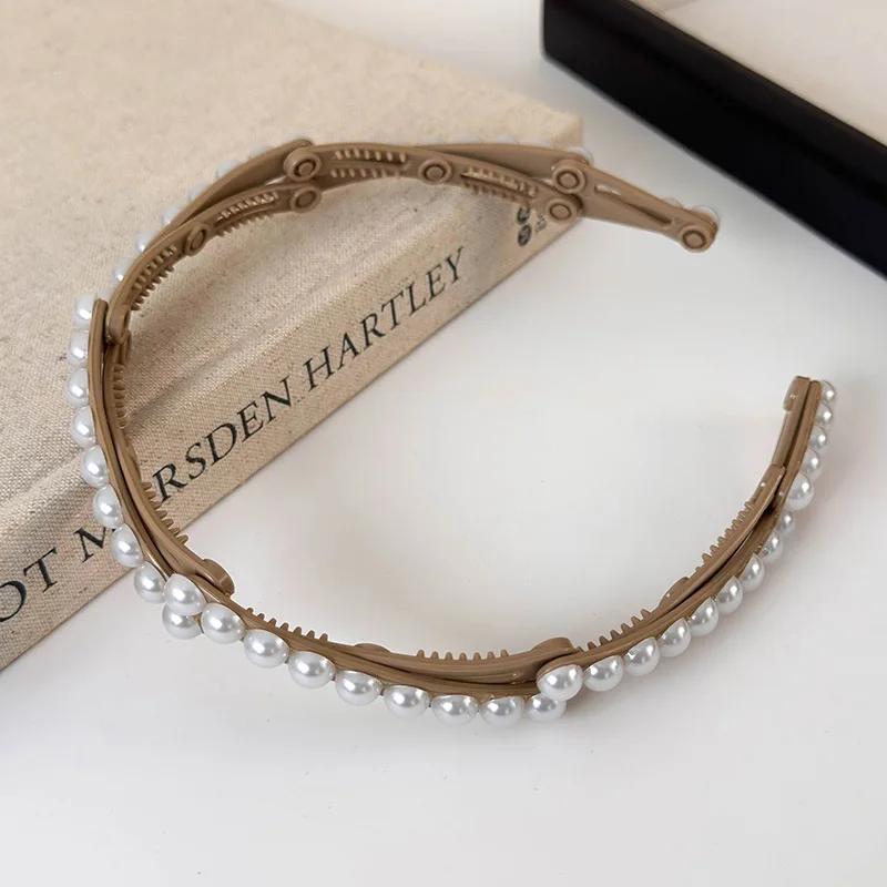 Mode Perlenstil Tragbares Faltbares Einziehbares Haarband für Frauen Rutschfestes Stirnband Gesichtswasch-Haarband Mädchen Haarschmuck