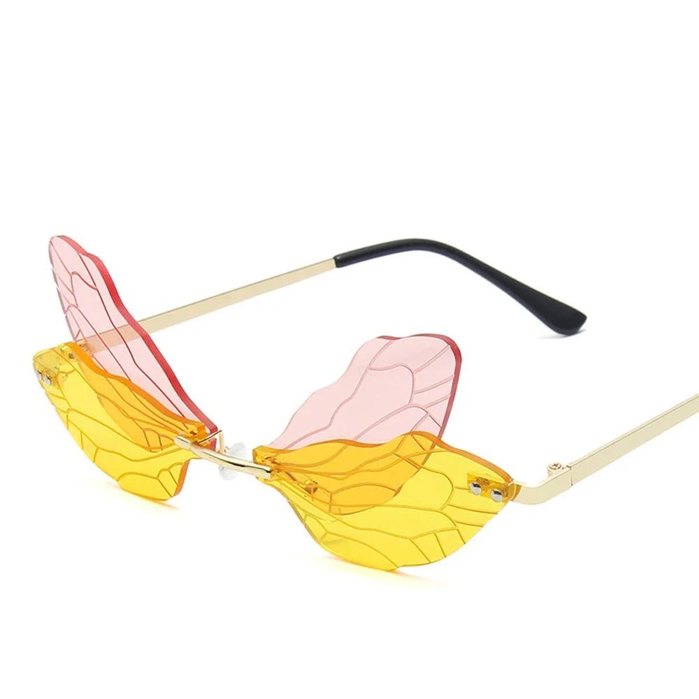 Trendy Rimless Sunglasses Vintage Dragonfly Wings Unisex Fashion UV Protection