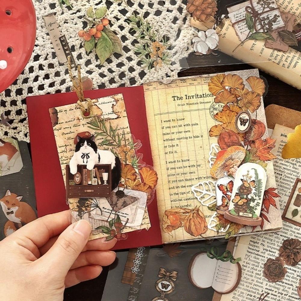 20sheets Retro Sticker Book Vintage Botanical Decor Stickers Decorative Scrapbook Stickers Collage