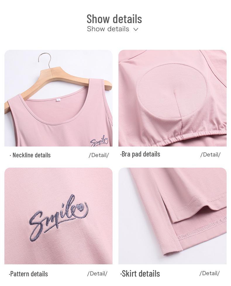 Summer Nightgown with Chest Pad - Plus Size, Lightweight, Cool Vest Style Loose Dress for Women