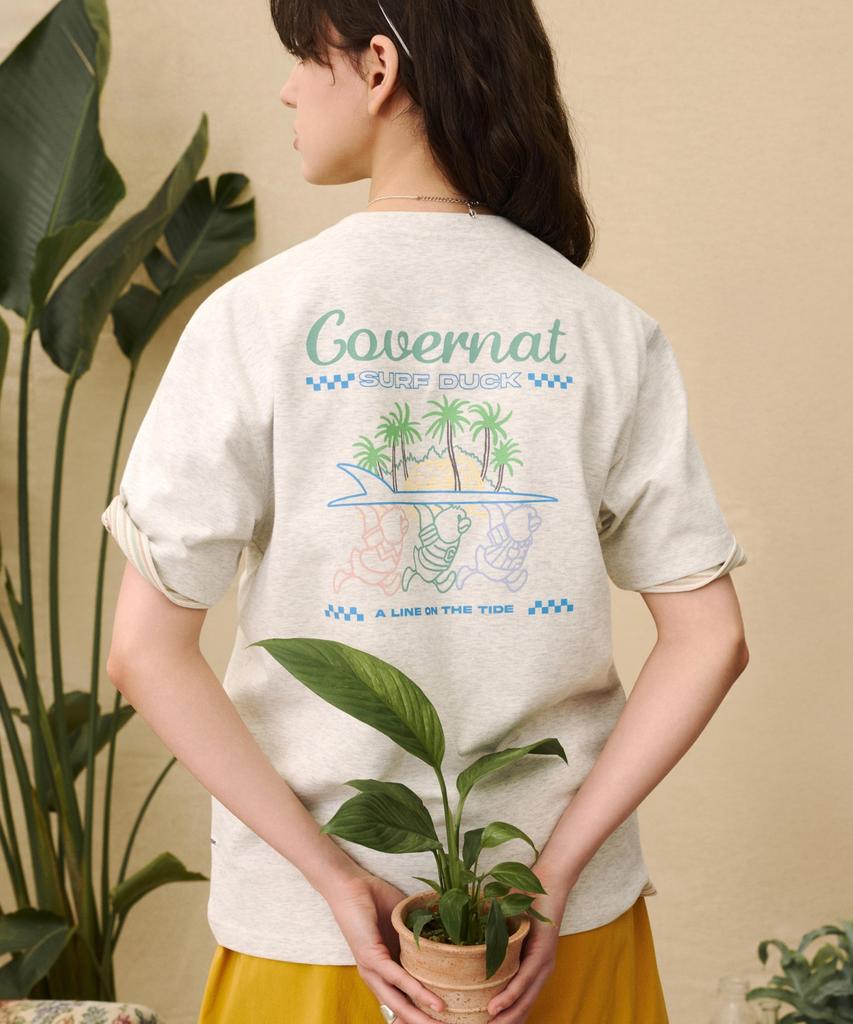 COVERNAT Cool Cotton Surfer Duck Graphic T-Shirt Oatmeal