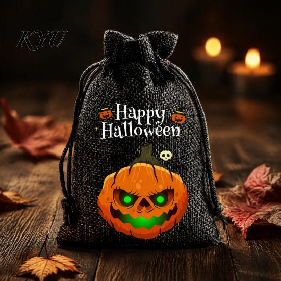 Lightweight Candy Carriers 2Pcs Halloween Pumpkin Drawstring Bags for Treats, Retro Burlap Pattern Party Favors Trick or Treat Bags, Portable