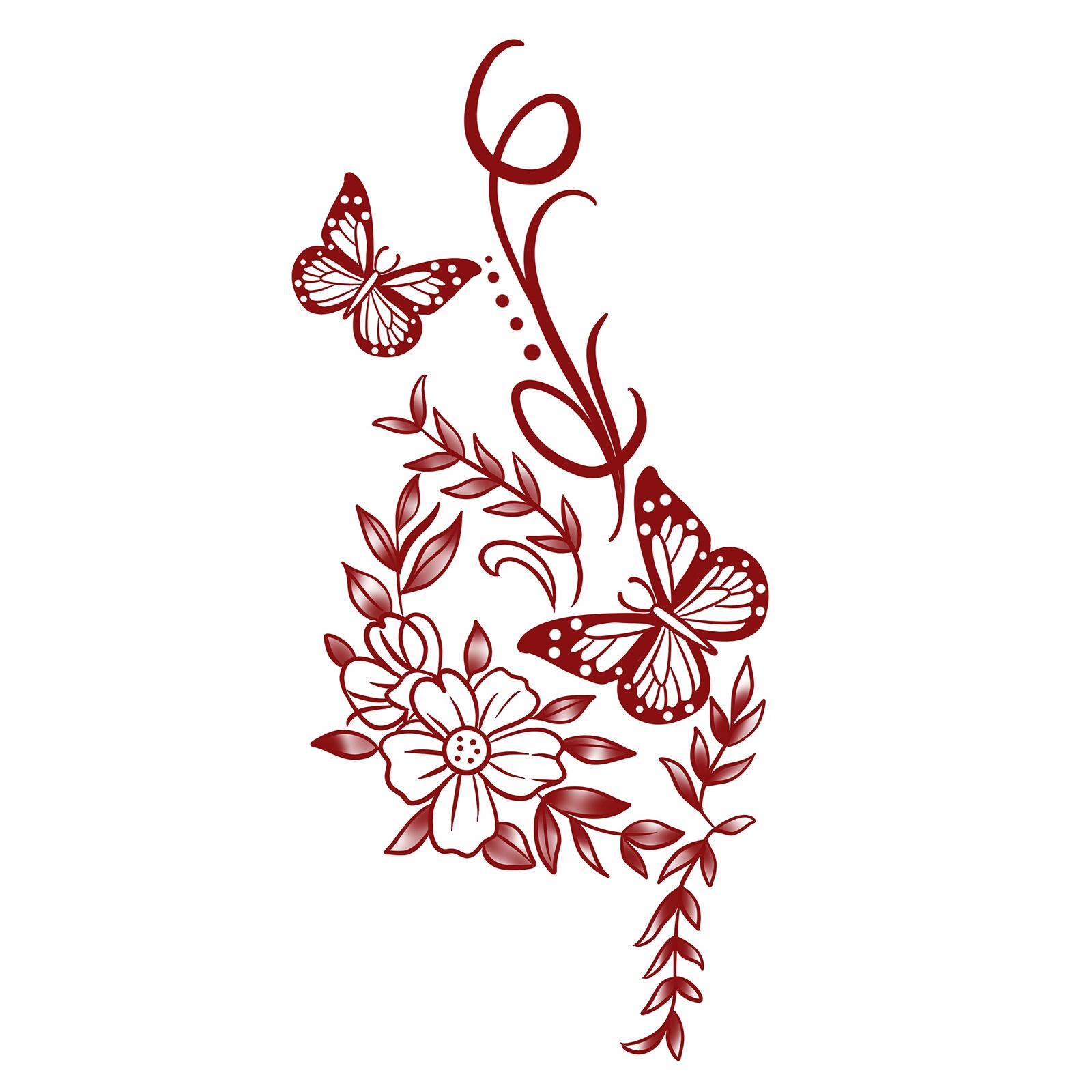 Personalized Half Arm Red Butterfly Rose Flower Large Plain Flower Lotus Collarbone Arm Tattoo Sticker 12*19