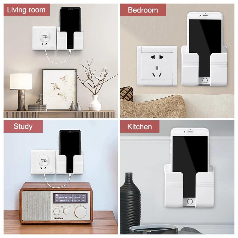 1PC Phone Shelf Self-Adhesive Cell Phone Remote Control Storage Shelf Wall Bedside Adhesive Shelf Bathroom Accessories