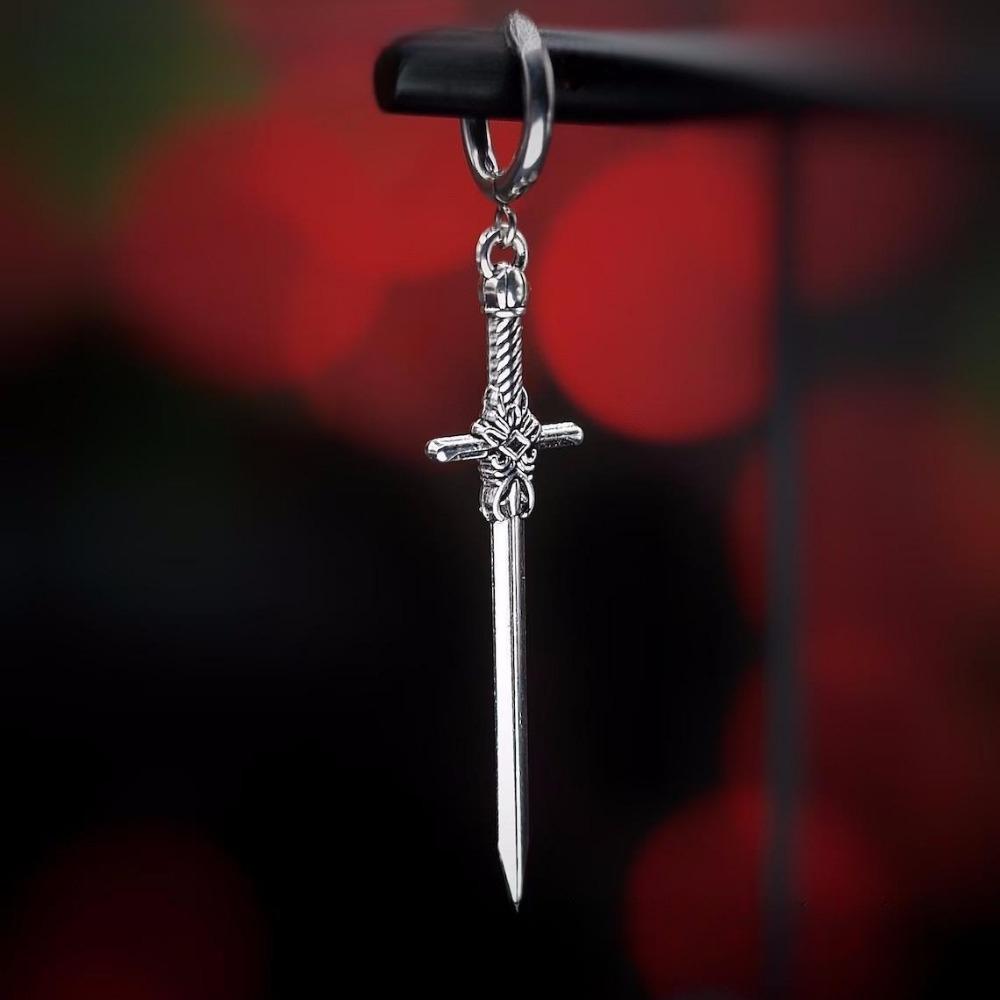 Personality Design Punk Goth Style Sword Drop Dangle Earrings for Men New Trend Hip Hop Rock Party Zircon Y2K Accessories