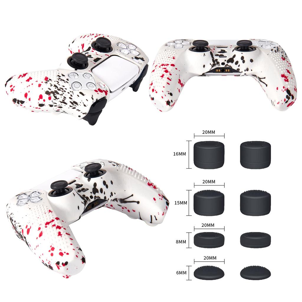 JYXETOV PS5 Controller-Abdeckung, kostenloses 8-Tasten-Silikon, kann mit dem Original aufgeladen werden, geeignet zum Drucken von Mustern, 1 Stück/2 Stück (28 Optionen), Kappe,